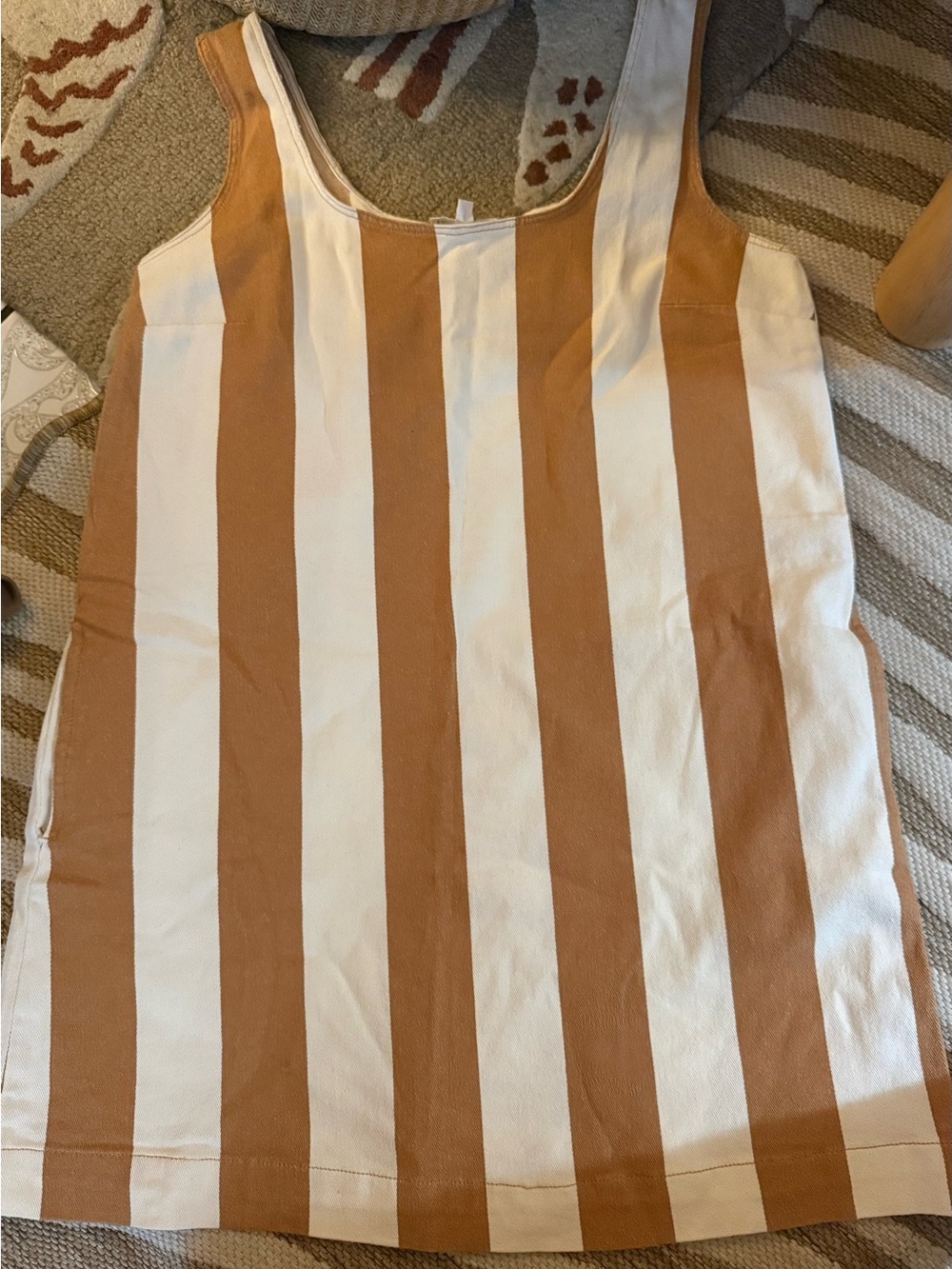 Women’s Striped One-Piece Tank Dress in Cream and Brown
